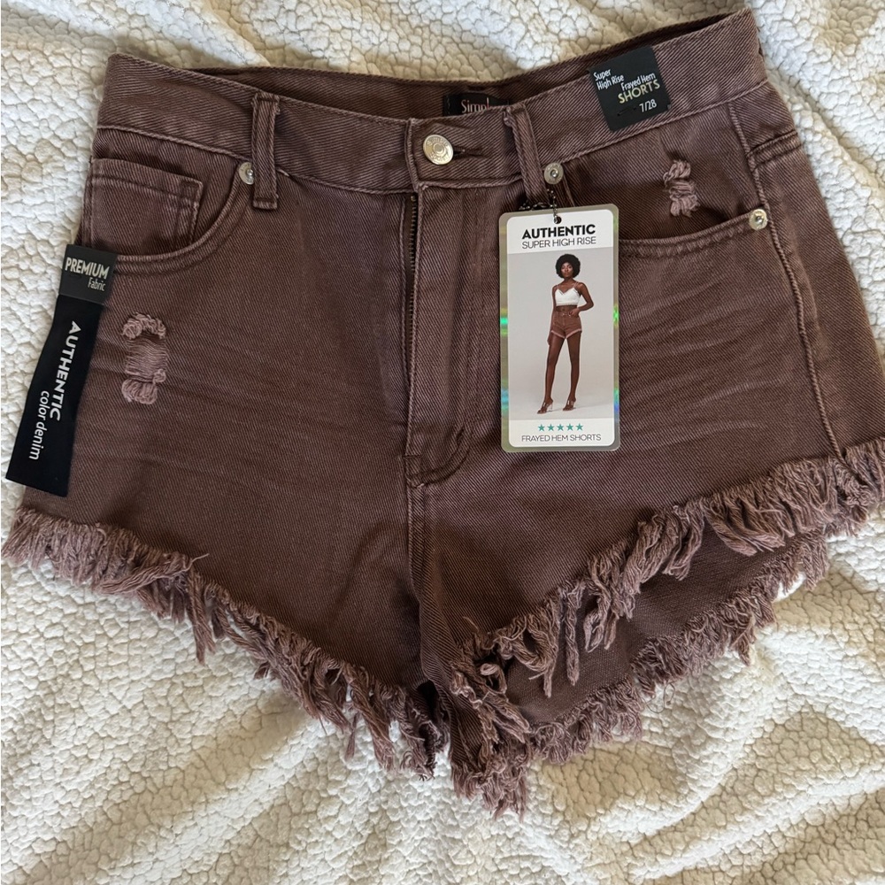 Simple Society Color Denim Brown Frayed Shorts size 7/28